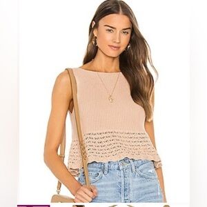 REVOLVE x 525 | Pointelle Tiny Top in Oat | Tan Sleeveless Knit Crochet Tank